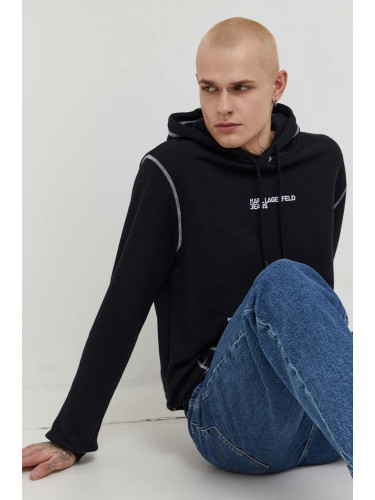 Суичър Karl Lagerfeld Jeans в черно с качулка с апликация