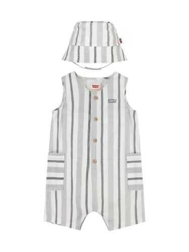 Бебешки къс гащеризон с лен Levi's LVB STRIPE ROMPER & BUCKET HAT