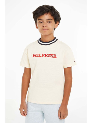 Детска тениска Tommy Hilfiger в бежово с принт