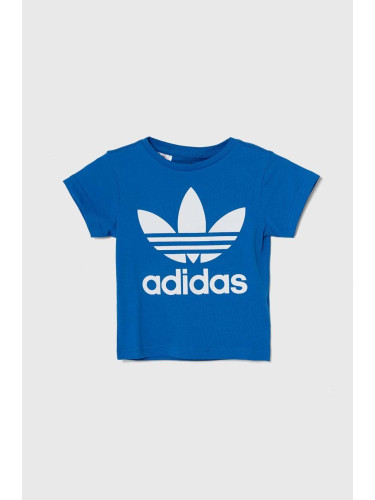 Детска памучна тениска adidas Originals TREFOIL TEE в синьо с принт