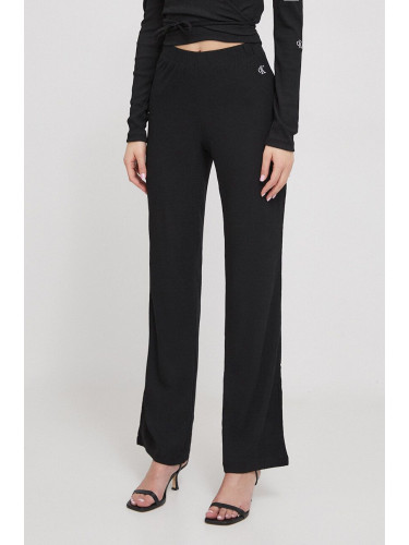 Панталон Calvin Klein Jeans в черно с широка каройка, висока талия J20J222685
