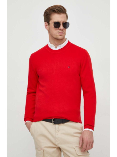Памучен пуловер Tommy Hilfiger в червено от лека материя MW0MW33511