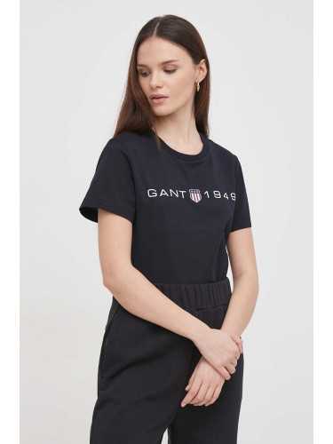 Памучна тениска Gant в черно