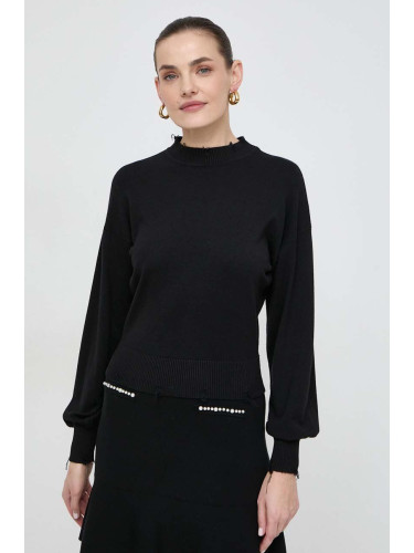 Пуловер Silvian Heach дамски в черно от лека материя с ниско поло