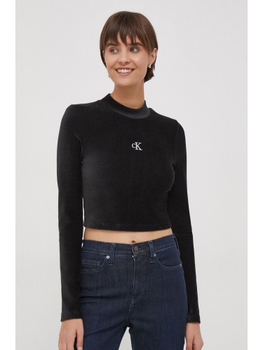 Блуза с дълги ръкави Calvin Klein Jeans в черно с ниско поло J20J217658