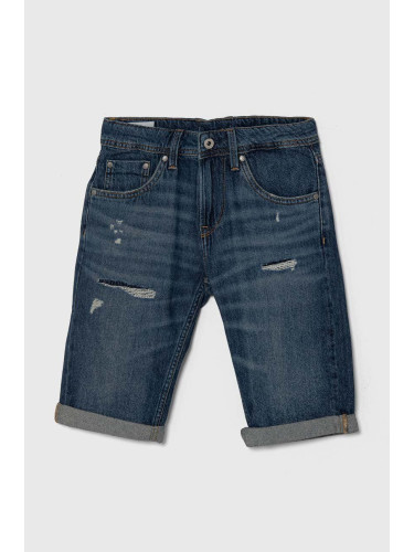 Детски дънков къс панталон Pepe Jeans SLIM SHORT REPAIR JR в тъмносиньо с регулируема талия