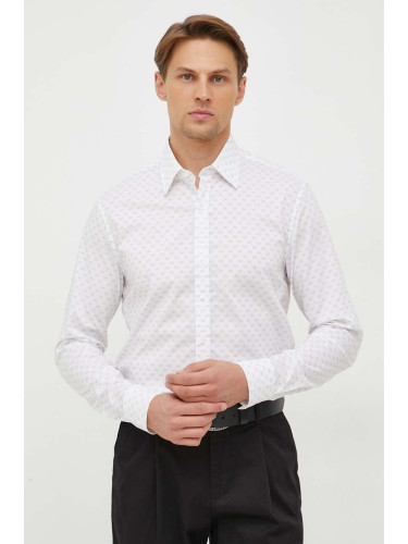Риза Michael Kors мъжка в бяло с кройка по тялото с класическа яка