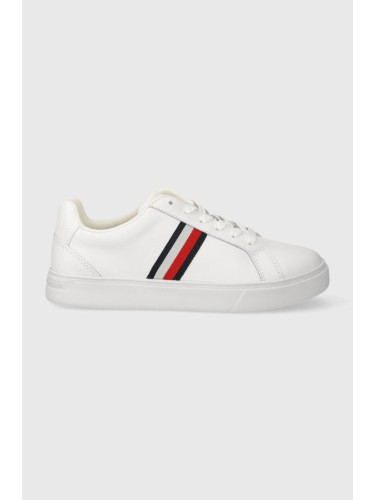 Кожени маратонки Tommy Hilfiger ESSENTIAL COURT SNEAKER STRIPES в бяло FW0FW07779