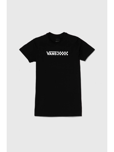 Детска памучна рокля Vans CHALKBOARD RELAXED TEE DRESS в черно къса с уголемена кройка