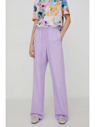 Памучен панталон Stine Goya Carola Solid в лилаво със стандартна кройка, с висока талия SG5800