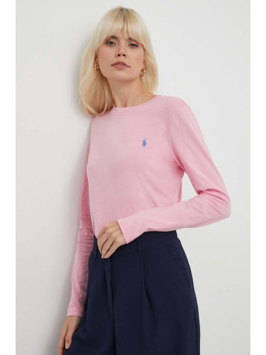 Памучна блуза с дълги ръкави Polo Ralph Lauren в розово 211898699