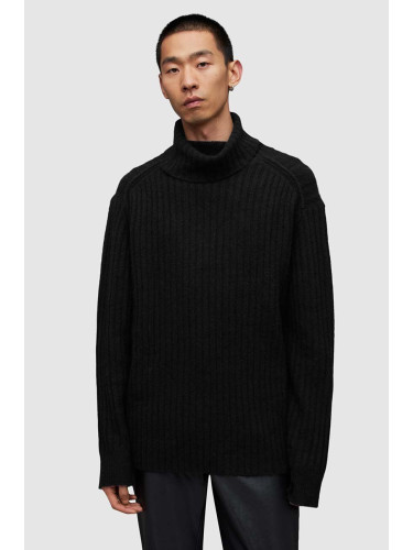 Вълнен пуловер AllSaints VARID в черно от топла материя с поло