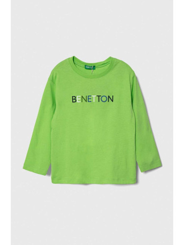 Детска блуза с дълги ръкави United Colors of Benetton в зелено с принт