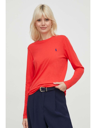 Памучна блуза с дълги ръкави Polo Ralph Lauren в червено 211898699