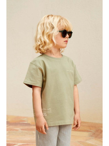 Детска памучна тениска Liewood Sixten Placement Shortsleeve T-shirt в зелено с изчистен дизайн