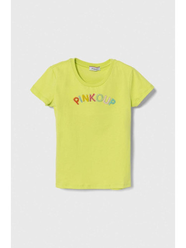 Детска памучна тениска Pinko Up в зелено