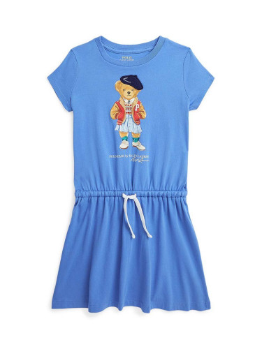 Детска памучна рокля Polo Ralph Lauren в синьо къса разкроена