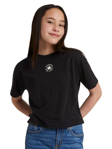 Детска памучна тениска Converse в черно