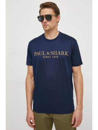 Памучна тениска Paul&Shark в тъмносиньо с апликация 24411020