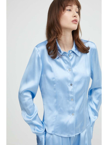 Риза Stine Goya дамска в синьо със стандартна кройка с класическа яка SG5450