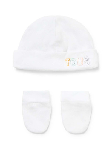 Детски шапка и ръкавици Tous в бяло с фина плетка от памук