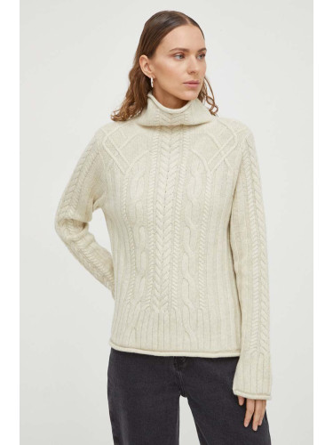 Вълнен пуловер Lovechild дамски в бежово с поло 8814164