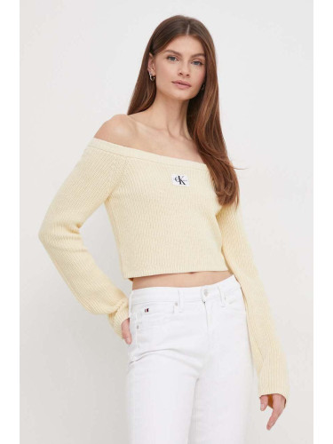 Памучен пуловер Calvin Klein Jeans в жълто J20J222628