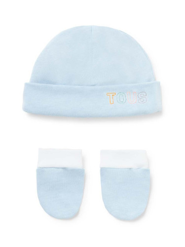 Детски шапка и ръкавици Tous в синьо с фина плетка от памук