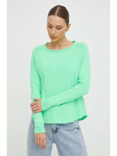 Памучна блуза с дълги ръкави American Vintage  T-SHIRT ML COL BATEAU в зелено SON31GE24