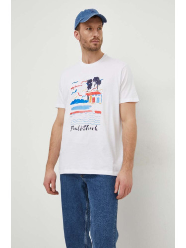 Памучна тениска Paul&Shark в бяло с принт 24411109