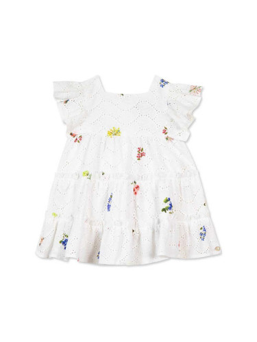 Детска памучна рокля Tartine et Chocolat в бяло къса разкроена
