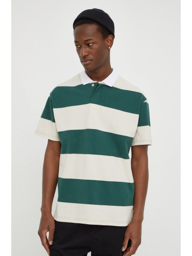 Памучна тениска с яка Solid в зелено с десен