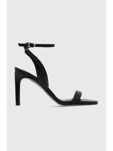 Кожени сандали Calvin Klein HEEL SANDAL 90 LTH в черно HW0HW01945