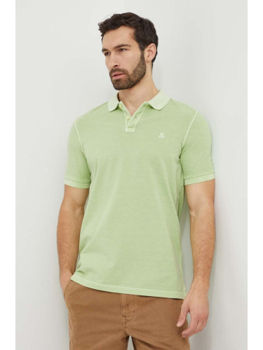Памучна тениска с яка Marc O'Polo в зелено с изчистен дизайн 422226653000