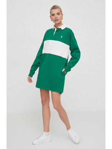 Памучна рокля Polo Ralph Lauren в зелено къса със стандартна кройка 211924209