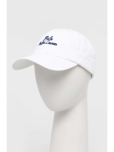 Памучна шапка с козирка Polo Ralph Lauren в бяло с принт 710936498
