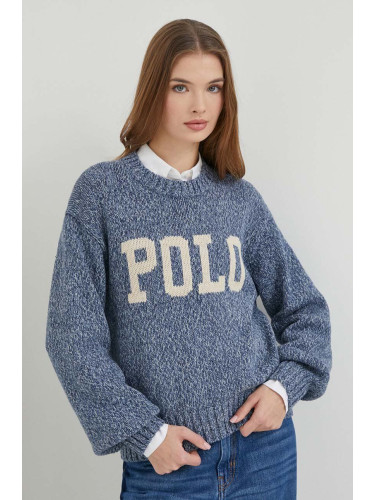 Пуловер Polo Ralph Lauren дамски в синьо от топла материя 211924441
