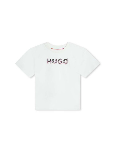 Детска памучна тениска HUGO в бяло