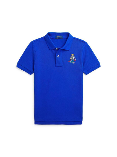 Детска памучна тениска с яка Polo Ralph Lauren в синьо с изчистен дизайн