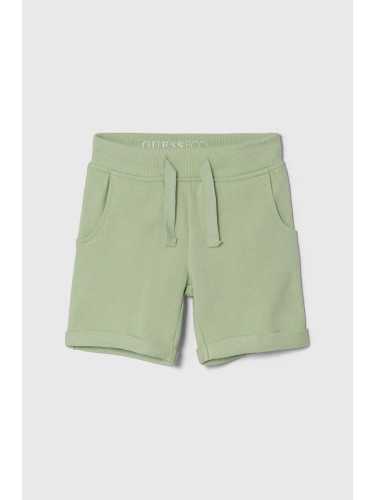 Детски памучен къс панталон Guess в зелено с регулируема талия