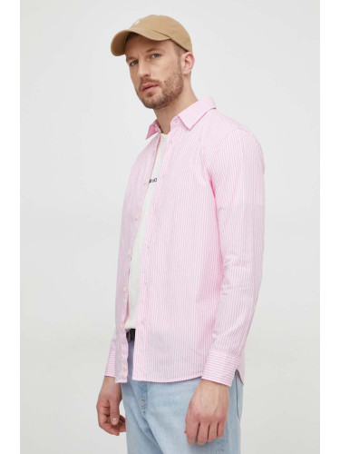 Памучна риза United Colors of Benetton мъжка в розово със стандартна кройка с класическа яка