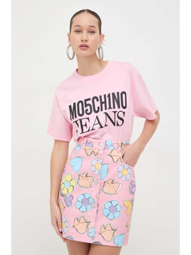 Памучна тениска Moschino Jeans в розово