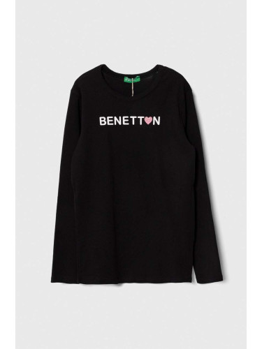 Детска блуза с дълги ръкави United Colors of Benetton в черно