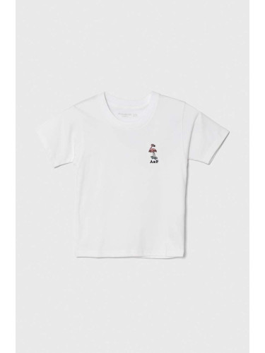 Детска памучна тениска Abercrombie & Fitch в бяло с апликация