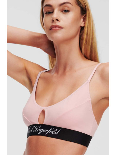 Сутиен Karl Lagerfeld в розово от памук с изчистен дизайн