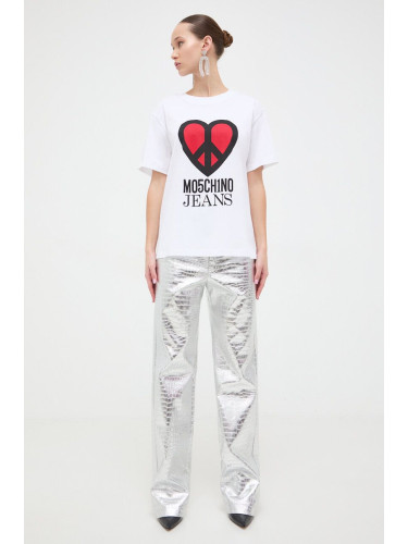 Памучна тениска Moschino Jeans в бяло