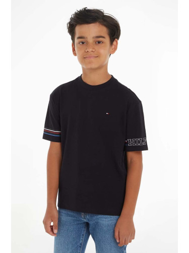Детска памучна тениска Tommy Hilfiger в черно