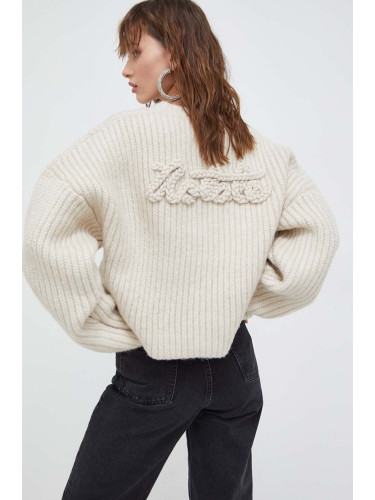 Пуловер с вълна Rotate дамски в бежово от топла материя