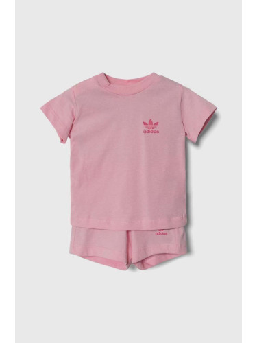 Бебешки памучен комплект adidas Originals в розово