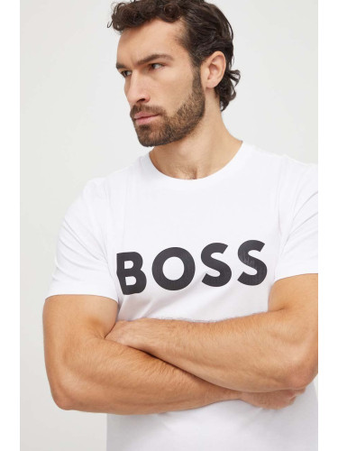 Тениска Boss Green в бяло с принт 50506363